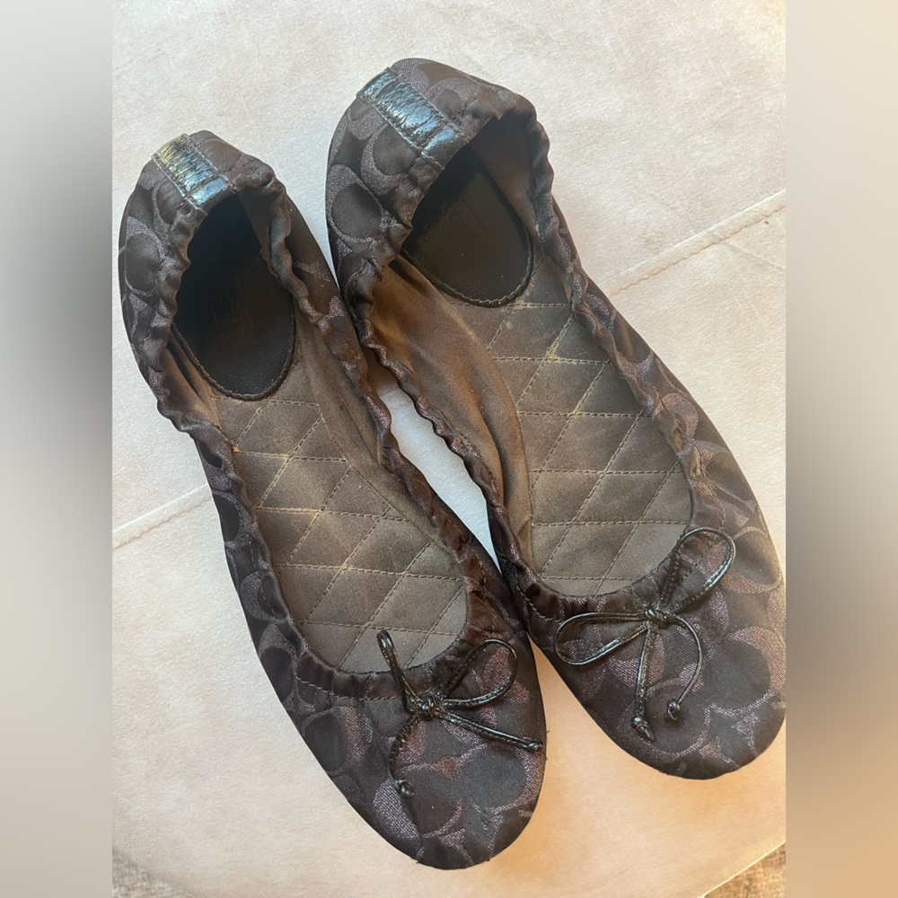 Coach brown ballet flats with muted sparkle print, women’s size 11